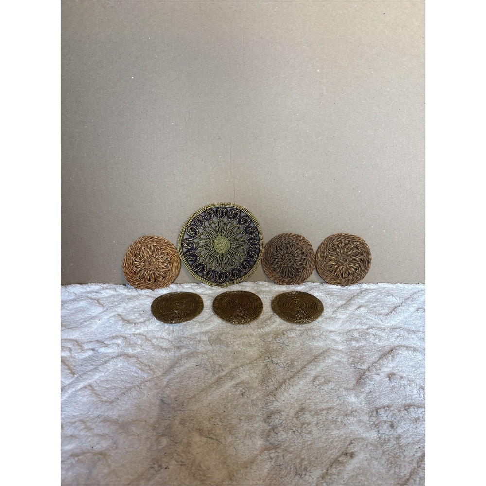 Raffia Straw Trivet Hot Pads Rattan Wicker Vintage coaster see pics